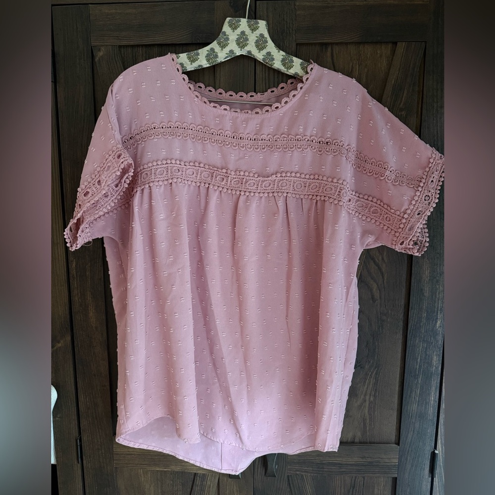 Pink Blush Medium Short Sleeve Blouse, Office Wear